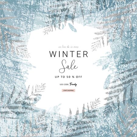 social media banner template for advertising winter arrivals collection or seasonal sales promotion. trendy hand drawn background textures and floral elements imitating watercolor paintingsのイラスト素材