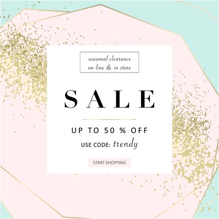 trendy chic geometric background with gold glitter decor for social media, advertising, banner, invitation card, fashion header, business のイラスト素材