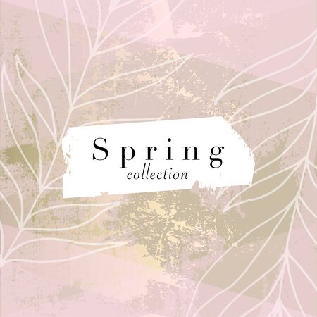 Social media banner template for fashion or beauty industry advertising new arrivals collection or seasonal sales promotion. trendy hand drawn background textures with floral botanic elementsのイラスト素材