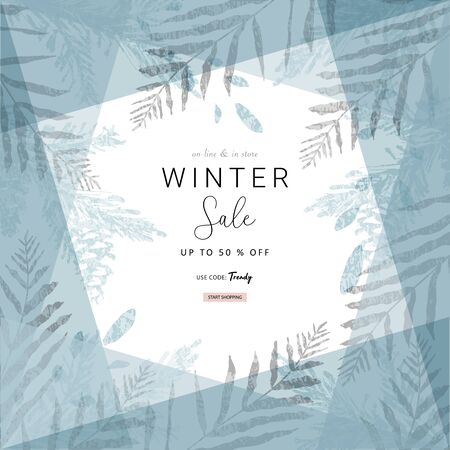social media banner template for advertising winter arrivals collection or seasonal sales promotion. trendy hand drawn background textures and floral elements imitating watercolor paintingsのイラスト素材