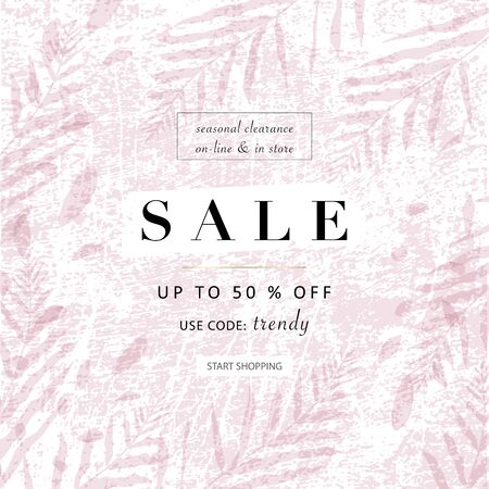 social media banner template for advertising spring arrivals collection or seasonal sales promotion. trendy hand drawn background textures and floral elements imitating watercolor paintingsのイラスト素材