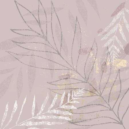 abstract foliage dusty pastel cacao cream gold blush background. Chic trendy tile print with botanical motifs imitating gouache, acrylic or watercolor paintingsのイラスト素材