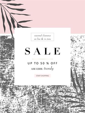 Social media banner template for advertising new arrivals collection or seasonal sales promotion. trendy grunge textured backgrounds with floral elements and detailsのイラスト素材