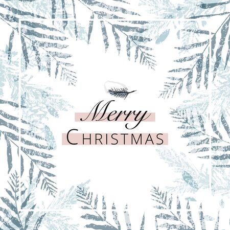 merry christmas greeting banner template for advertising or greeting cards, postcards and invitations. trendy hand drawn background textures and botanical elements imitating watercolor paintingsのイラスト素材