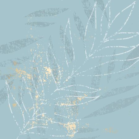 abstract floral pastel dusty blue gold background. Chic trendy tile with botanical motifsのイラスト素材