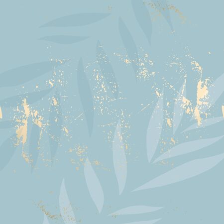 abstract floral pastel dusty blue gold background. Chic trendy tile with botanical motifsのイラスト素材