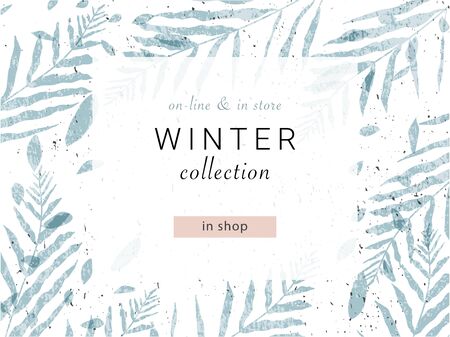 social media banner template for advertising winter arrivals collection or seasonal sales promotion. trendy hand drawn background textures and floral elements imitating watercolor paintingsのイラスト素材