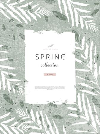social media banner template for advertising spring arrivals collection or seasonal sales promotion. trendy hand drawn background textures and floral elements imitating watercolor paintingsのイラスト素材