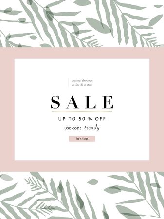 social media banner template for advertising spring arrivals collection or seasonal sales promotion. trendy hand drawn background textures and floral elements imitating watercolor paintingsのイラスト素材