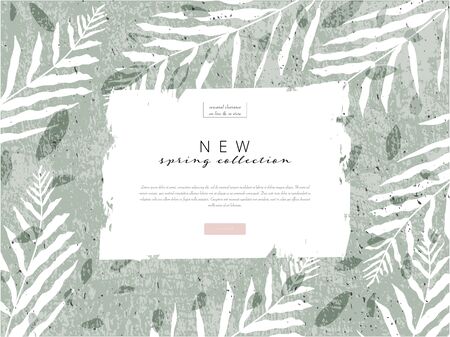social media banner template for advertising spring arrivals collection or seasonal sales promotion. trendy hand drawn background textures and floral elements imitating watercolor paintingsのイラスト素材