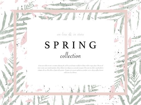 social media banner template for advertising spring arrivals collection or seasonal sales promotion. trendy hand drawn background textures and floral elements imitating watercolor paintingsのイラスト素材