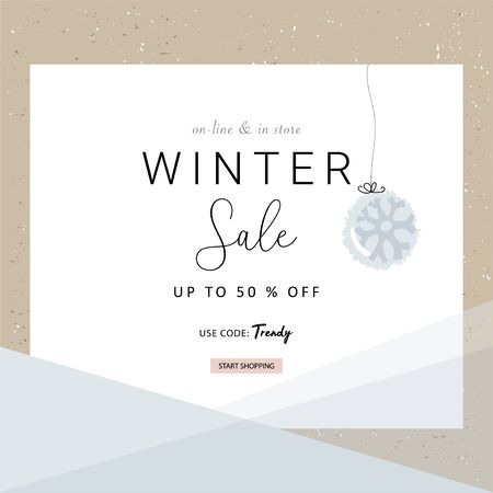 Social media banner template for advertising winter arrivals collection or seasonal sales promotion. Cute hand drawn background with Christmas tree decoration elementsのイラスト素材