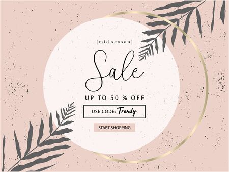 Social media banner template for advertising arrivals collection or seasonal sales promotion. trendy hand drawn botanical elements and gold chic detailのイラスト素材