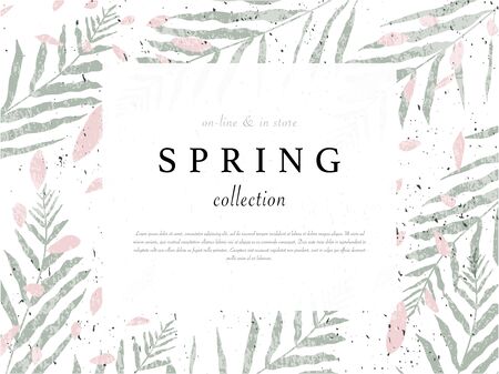 social media banner template for advertising spring arrivals collection or seasonal sales promotion. trendy hand drawn background textures and floral elements imitating watercolor paintingsのイラスト素材