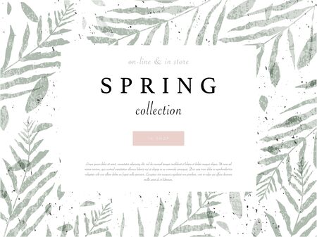 social media banner template for advertising spring arrivals collection or seasonal sales promotion. trendy hand drawn background textures and floral elements imitating watercolor paintingsのイラスト素材