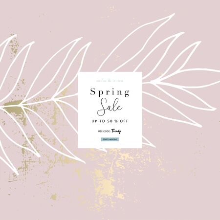 Social media banner template for fashion or beauty industry advertising new arrivals collection or seasonal sales promotion. trendy hand drawn background textures with floral botanic elementsのイラスト素材