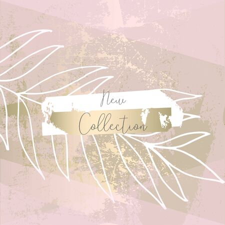 Social media banner template for fashion or beauty industry advertising new arrivals collection or seasonal sales promotion. trendy hand drawn background textures with floral botanic elementsのイラスト素材