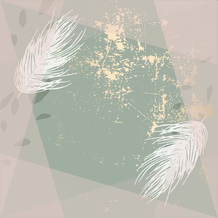 trendy gold textured olive background and delicate hand drawn feathers elementのイラスト素材