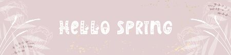 Hello Spring modern chic feminine stylish banner template with delicate florals, botanicals on blush pink and gold foil texture backgroundのイラスト素材