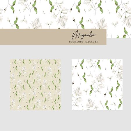 magnolia flower blossom Seamless Patternのイラスト素材