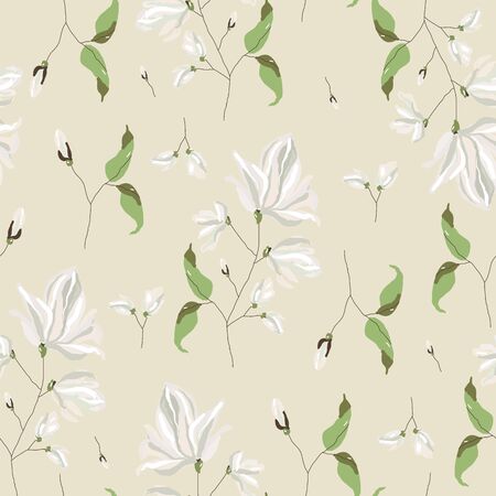magnolia flower blossom Seamless Patternのイラスト素材