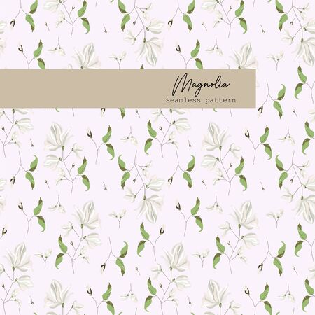 magnolia flower blossom Seamless Patternのイラスト素材