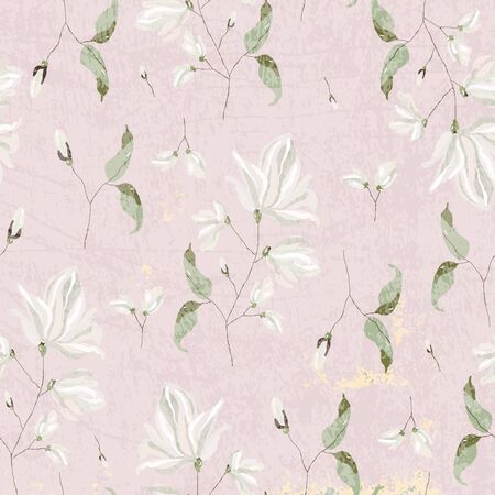chic magnolia floral pattern on blush pink backgroundのイラスト素材