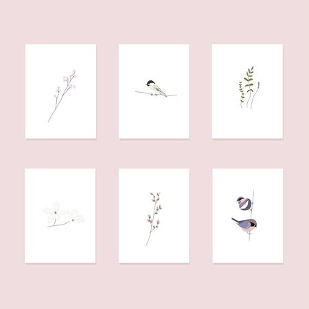 cute spring postcards with hand drawn springtime elementsのイラスト素材