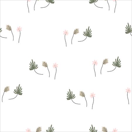Seamless Cute small hand drawn sketch of botanicals and little flowersのイラスト素材