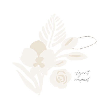 Trendy abstract boho florals, dried palm leaves, flowers, branches graphic clipart setのイラスト素材
