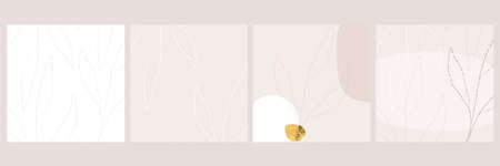 Chic boho style prints. Botanicals. Modern abstract shapes art.のイラスト素材