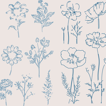Wildflowers floral vector art, Abstract botanical illustrationのイラスト素材