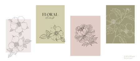 Delicate set of floral prints with abstract flowersのイラスト素材