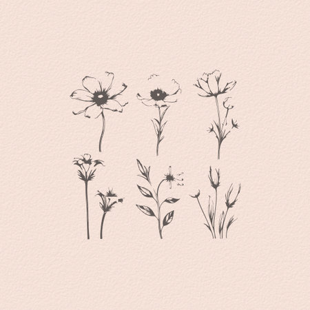 Delicate watercolor meadow flowers, botanical digital paperの写真素材