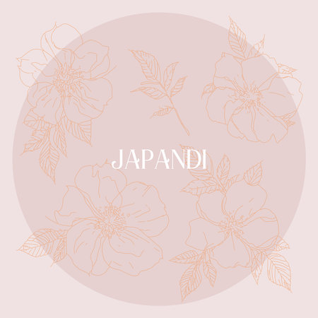Floral illustration with abstract wild rose flowers in circle, Japandi artのイラスト素材
