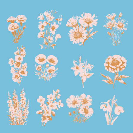 Retro flowers clipart, Birth month flowers, floral vintage designのイラスト素材