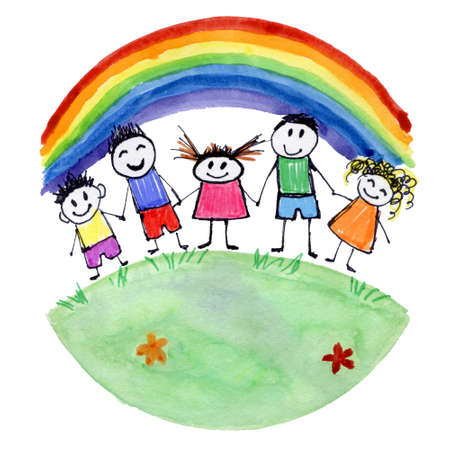 Hand drawn happy childrenの写真素材