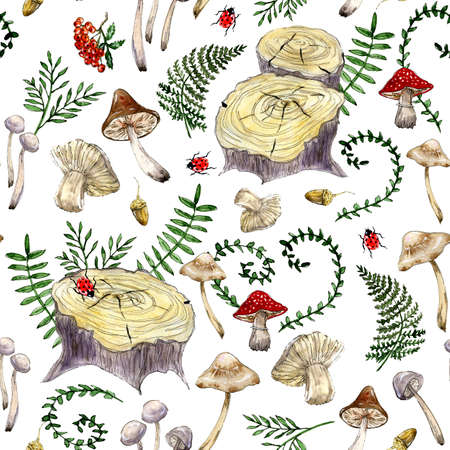 Seamless pattern with forest plants