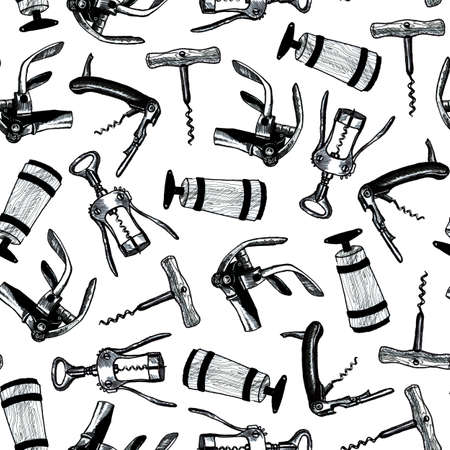 Seamless pattern with hand drawn graphic corkscrews isolated on white backgroundの写真素材