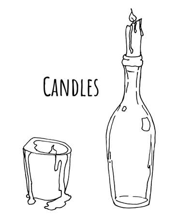 Two candles vector outline doodleのイラスト素材