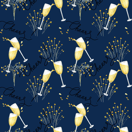 Pattern with champagne and fireworksの写真素材