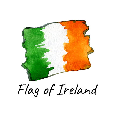 Watercolor illustration of a hand drawn flag of Ireland isolated on white backgroundの写真素材