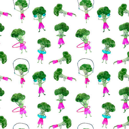 Broccoli doing sport activities patternの写真素材