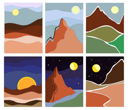 Minimalist abstract landscape designs hand drawn vactor set EPS 10 for wall decor, typography, cards, covers etc.のイラスト素材