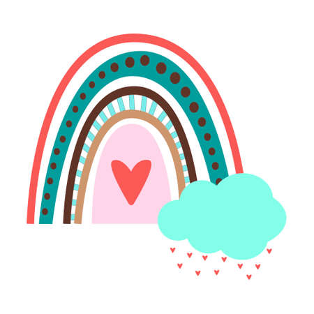 Cute baby rainbow with a cloud and heartsのイラスト素材