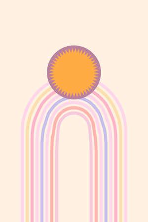 Boho rainbow with the sun vector designのイラスト素材