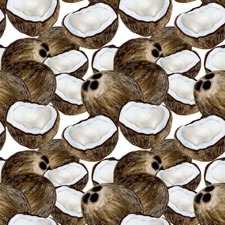 Coconut on white watercolor seamless pattern designの写真素材