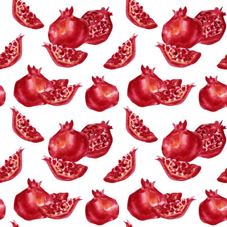 Pomegranate hand drawn watercolor seamless pattern designの写真素材