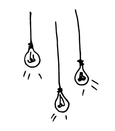 Three hanging light bulbs drawn vector doodlesのイラスト素材