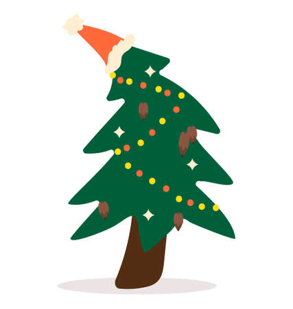 Decorated Christmas tree in the red hat vectorのイラスト素材